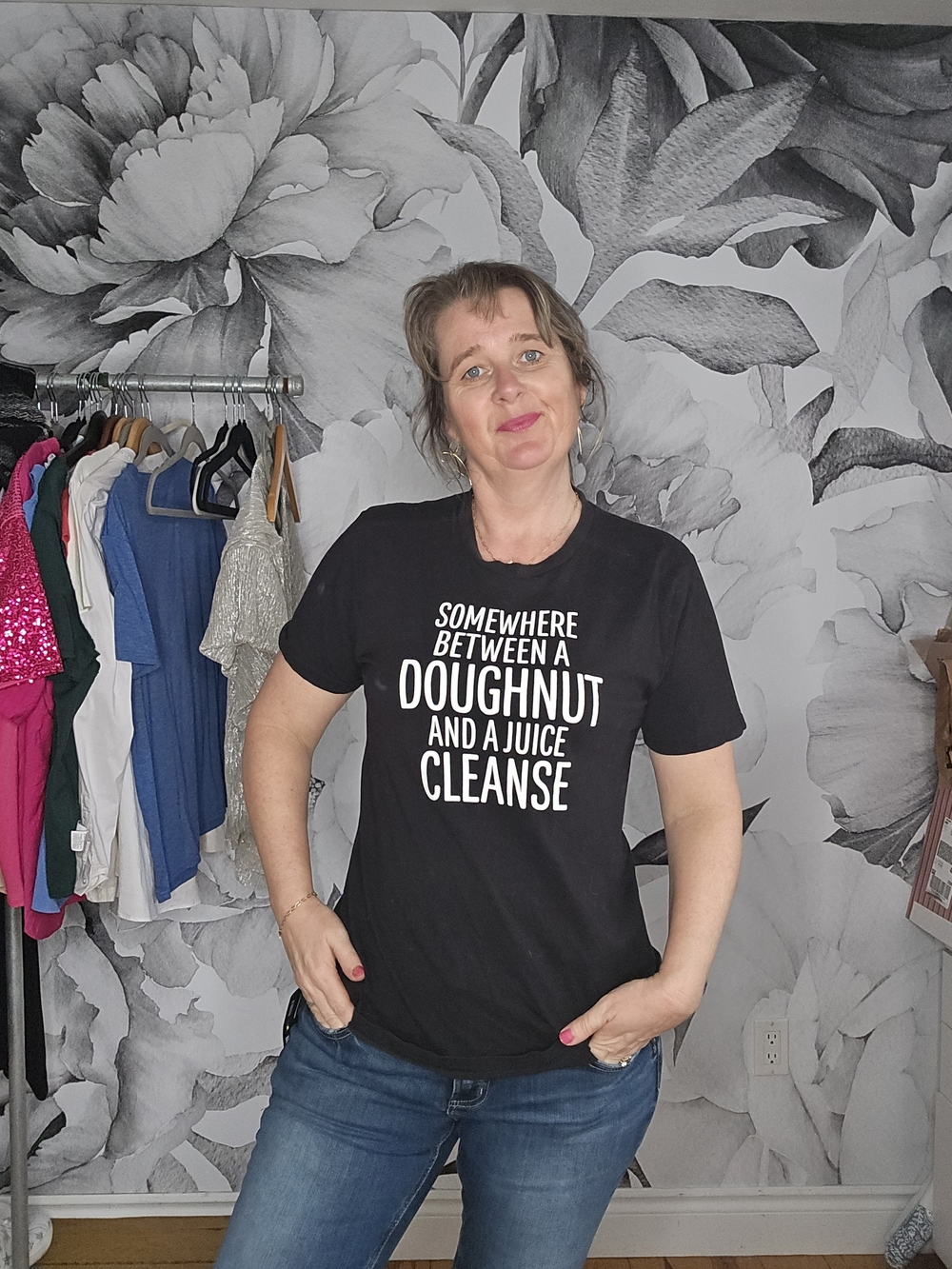 Graphic Tee - "Somewhere Between a Doughnut and a Juice Cleanse" - Black